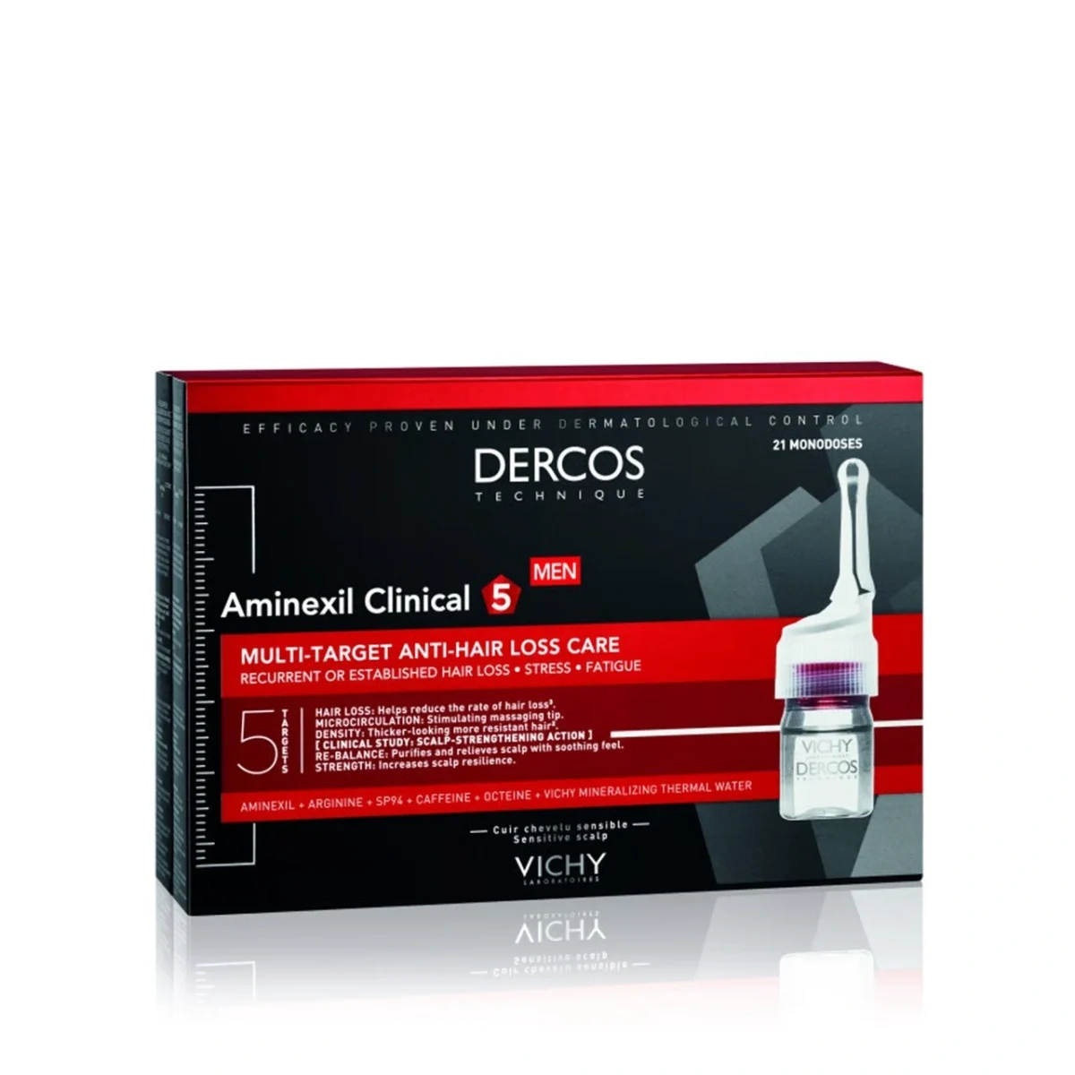 vichy-dercos-aminexil-clinical-5-targets-men-21-ampoules-2 Vichy Dercos Aminexil Clinical 5 Anti-Hair Loss Ampoules Men x21 – Image 1