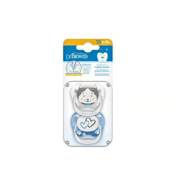 Dr. Brown's PreVent Animal Faces Pacifier 6-18m Blue x2